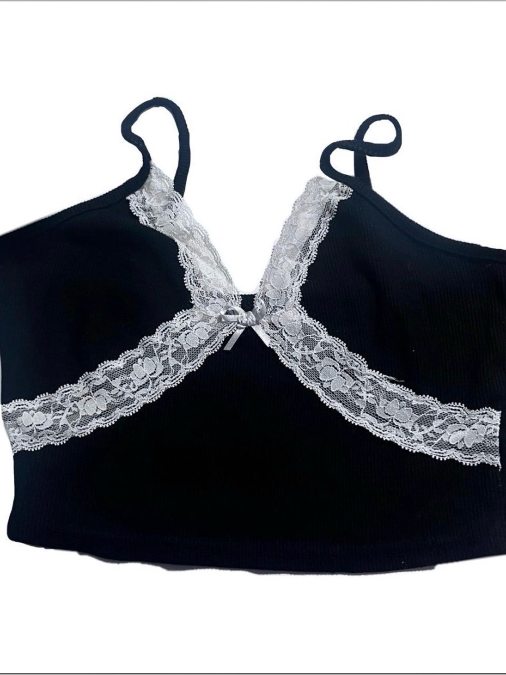 Black Lace Trim Crop Cami